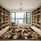 Rustic Brown Elk Mountain Forest Landscape Rug