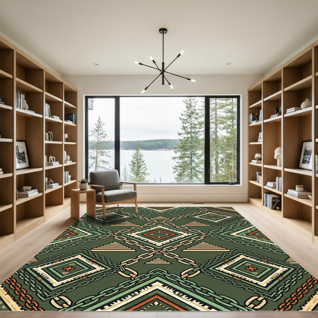 Sage Geometric Chain Link Stepped Tile Rug