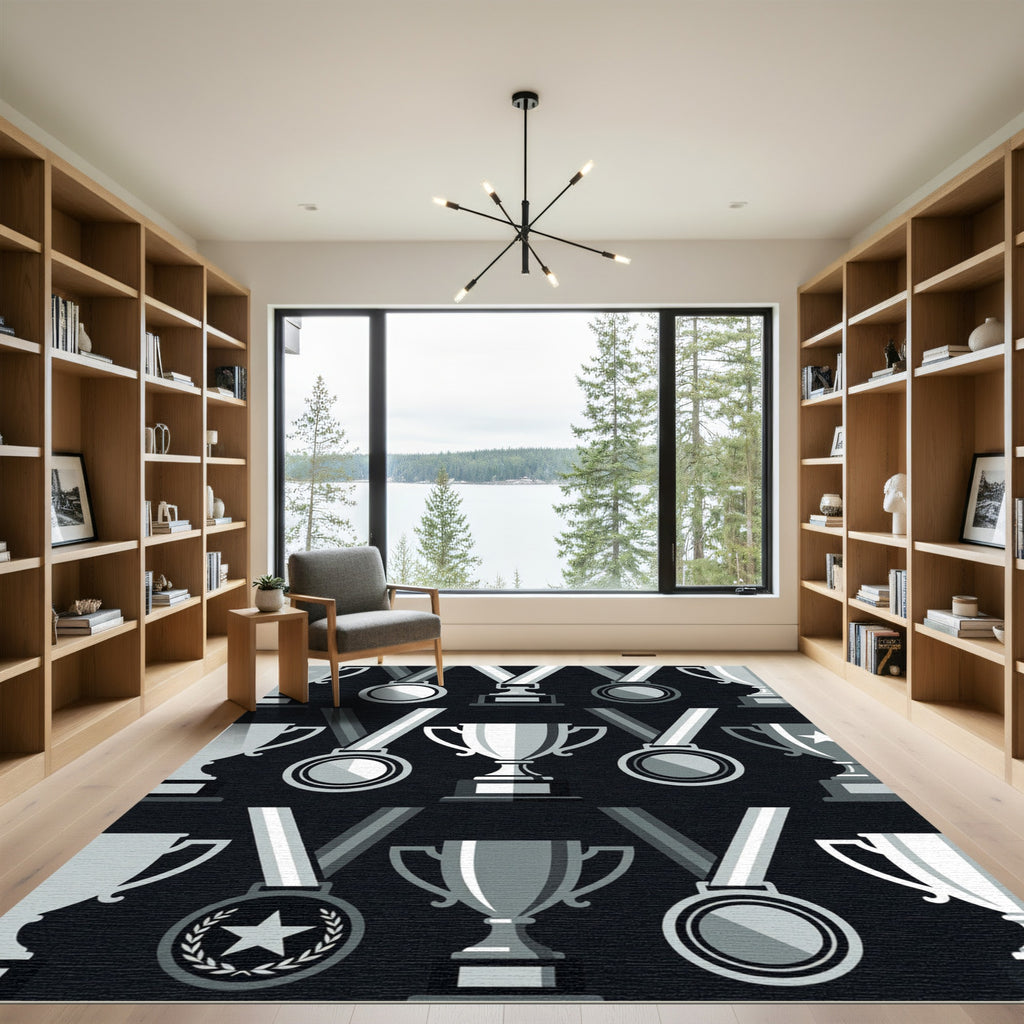 Monochrome Silver Trophy and Medal Grid Rug