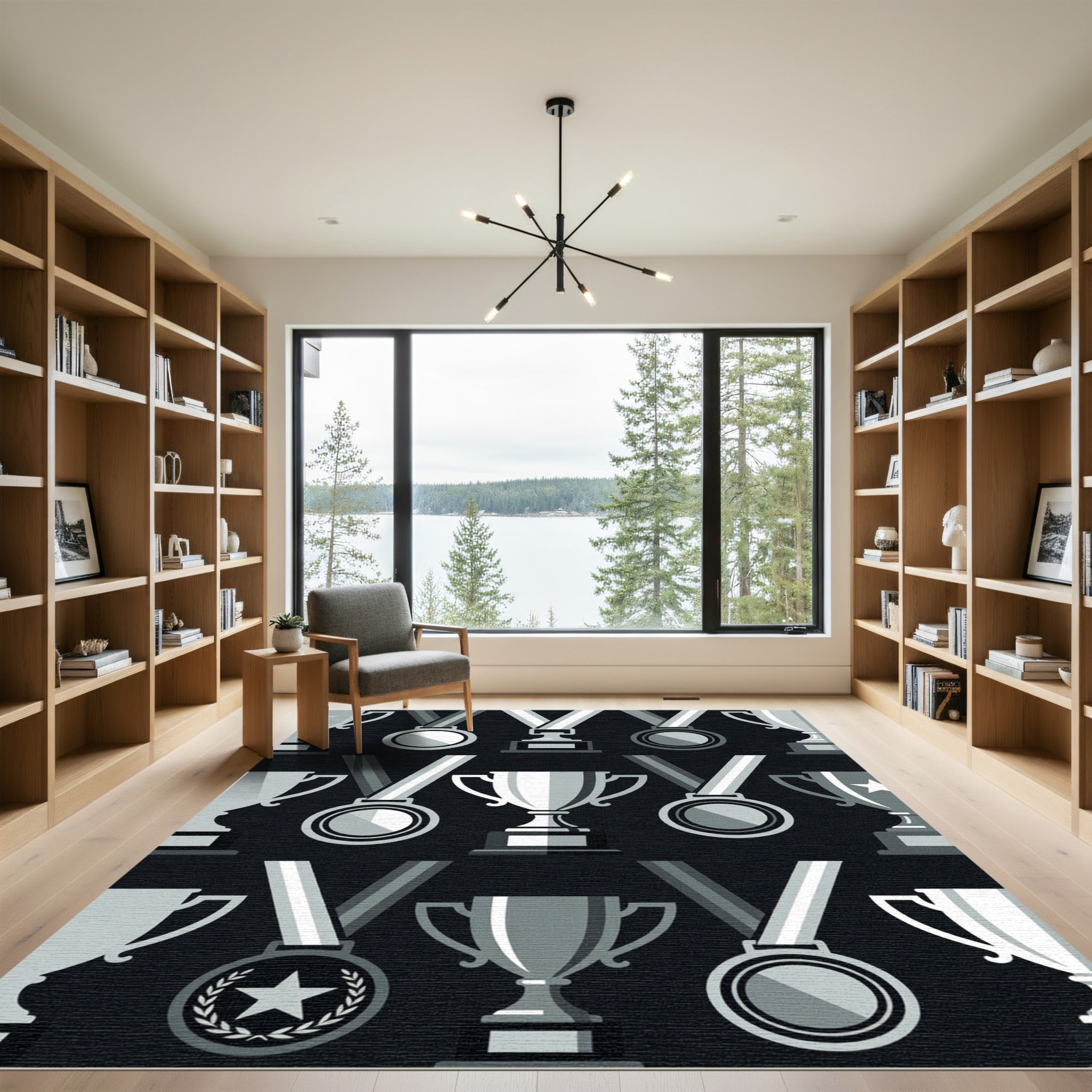 Monochrome Silver Trophy and Medal Grid Rug