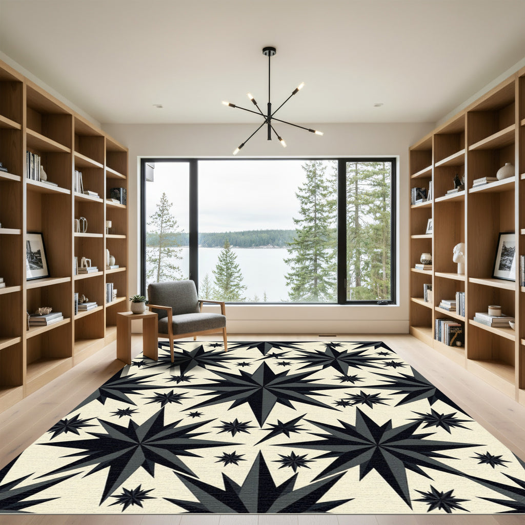 Dark Starburst Pattern On Cream Rug