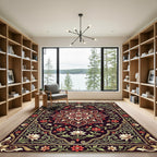 Ornate Crimson Floral Medallion Square Rug