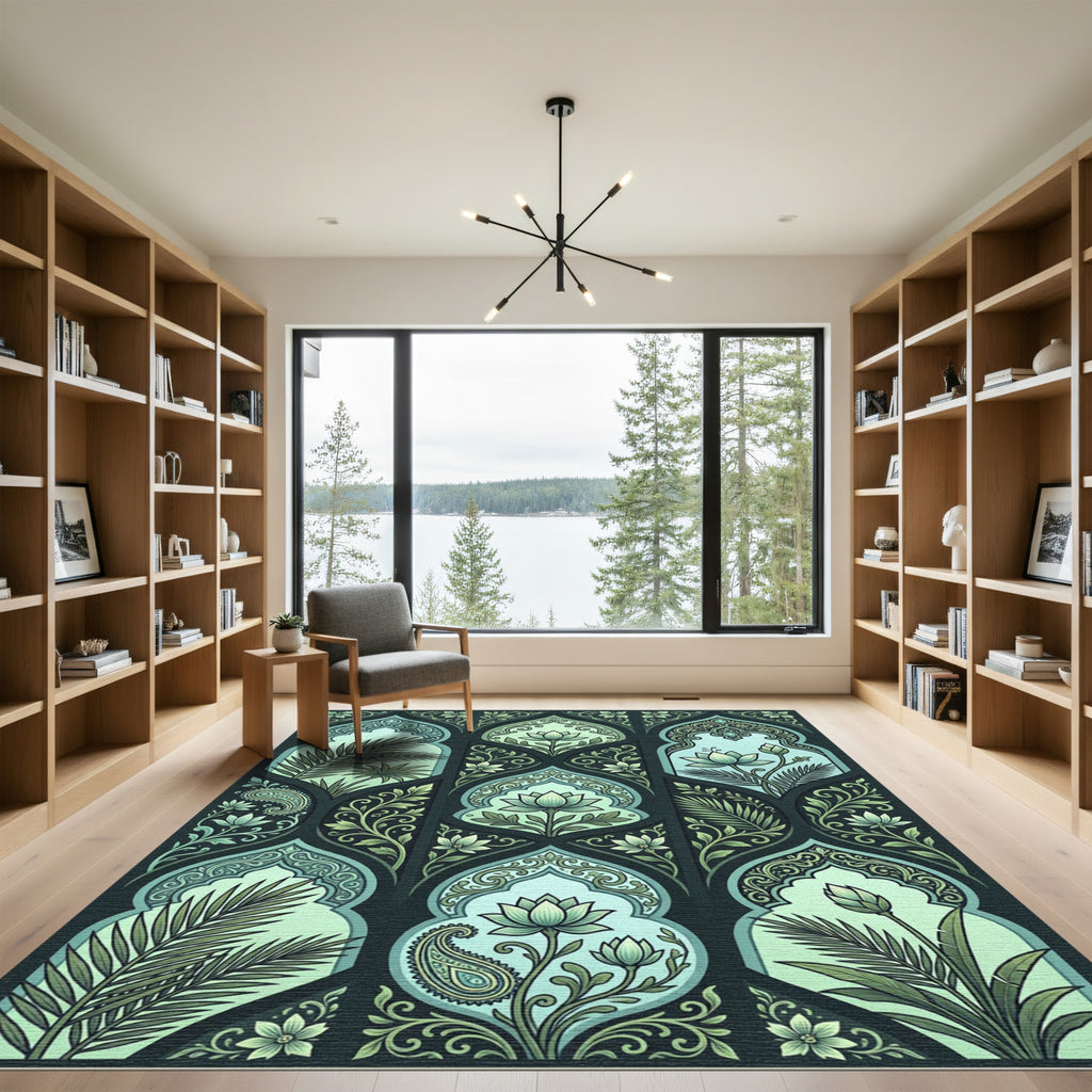Emerald Green Archway Floral Paisley Rug