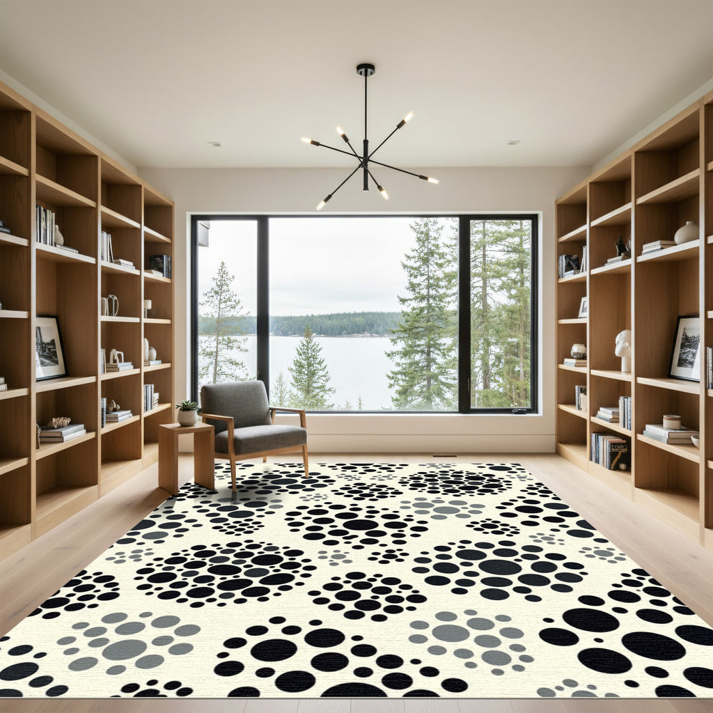 Cream Black Dot Clustered Abstract Rug