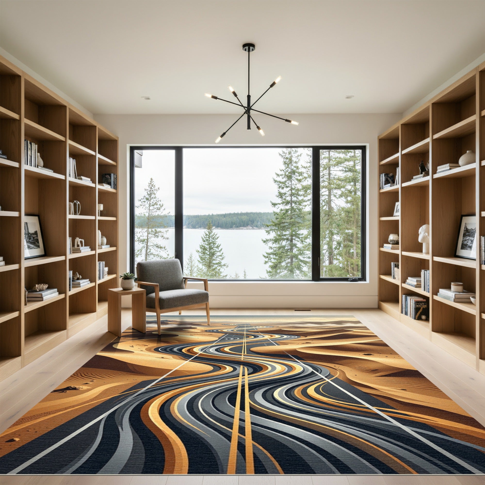 Earthy Golden Winding Desert Road Rug