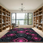 Neon Pink and Charcoal Geometric Hexagon Rug