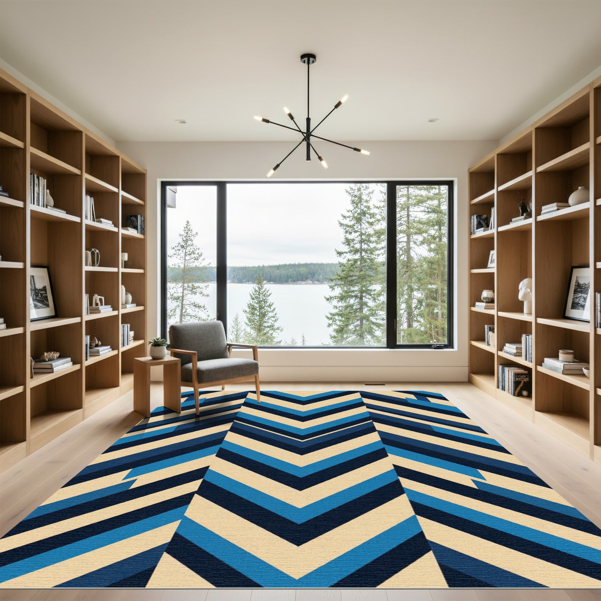 Mid Century Blue Chevron Stripes Rug