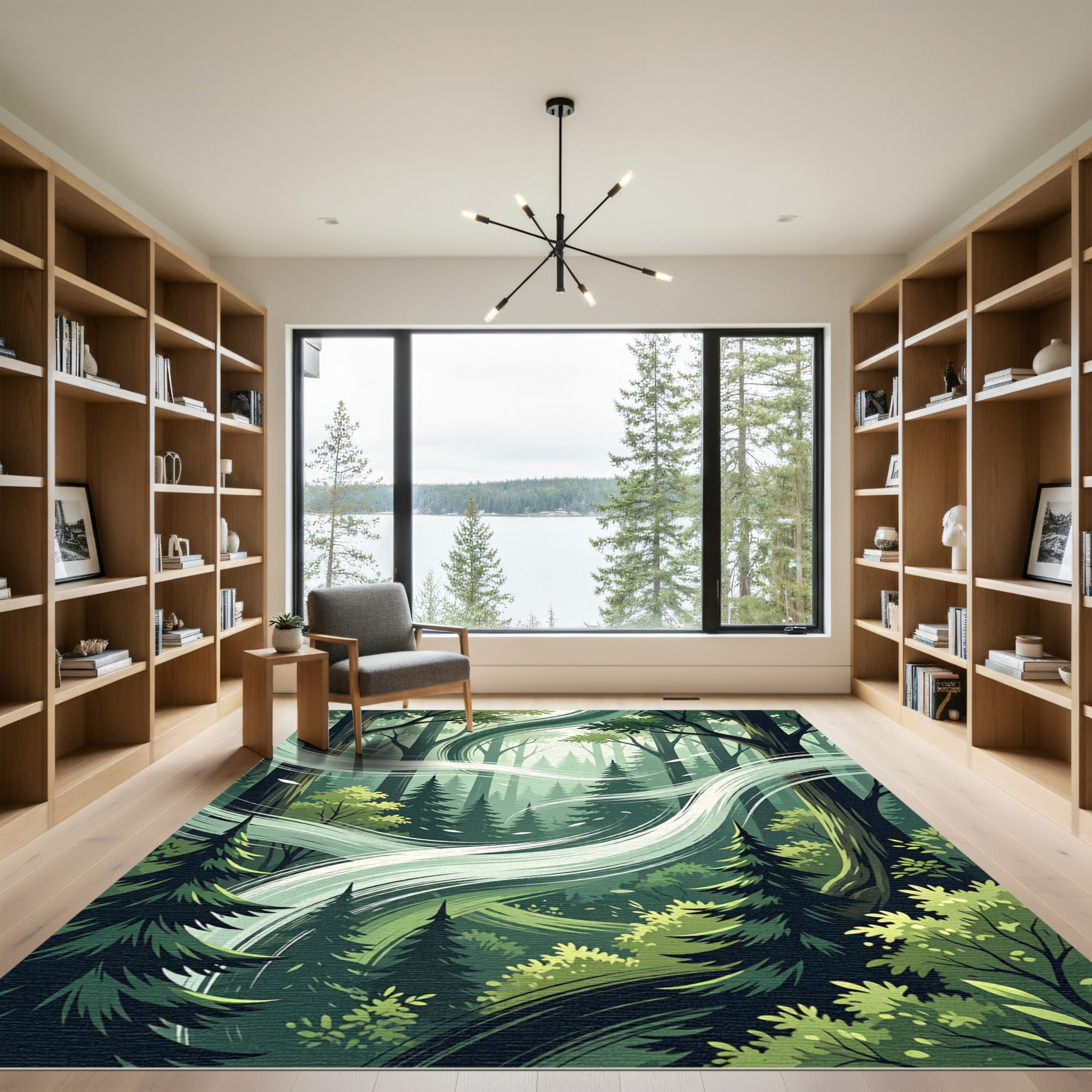 Ethereal Forest Mist Swirling Pines Rug