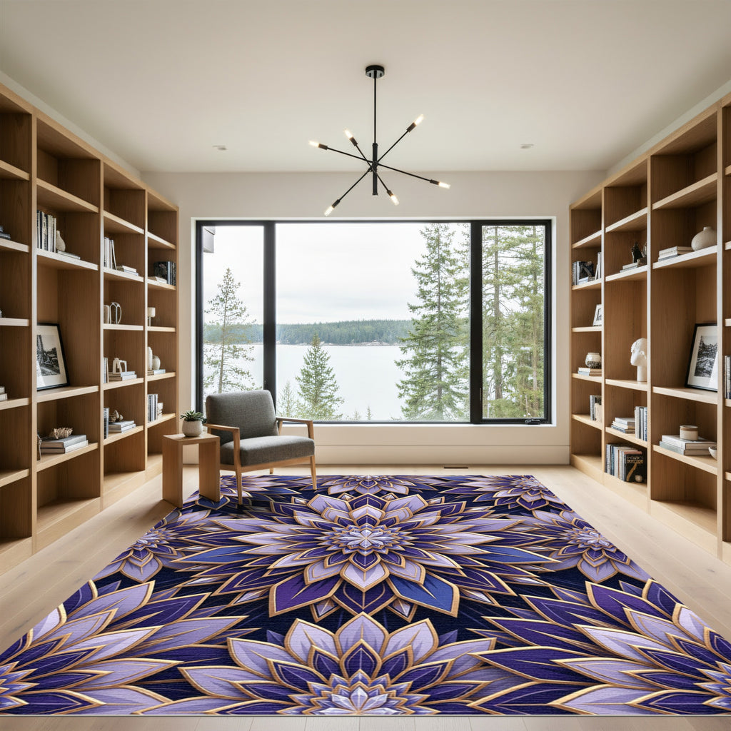 Elegant Amethyst Lotus Floral Medallion Rug