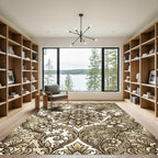 Elegant Cream and Gold Damask Swirl Rug
