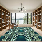 Elegant Teal Arched Geometric Lattice Rug