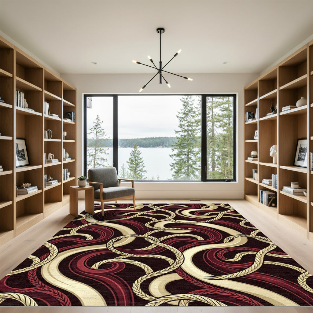 Crimson Gold Braided Swirls Rug