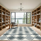 Modern Gray Diamond Grid Geometric Rug