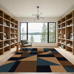 Abstract Geometric Navy and Ochre Block Rug