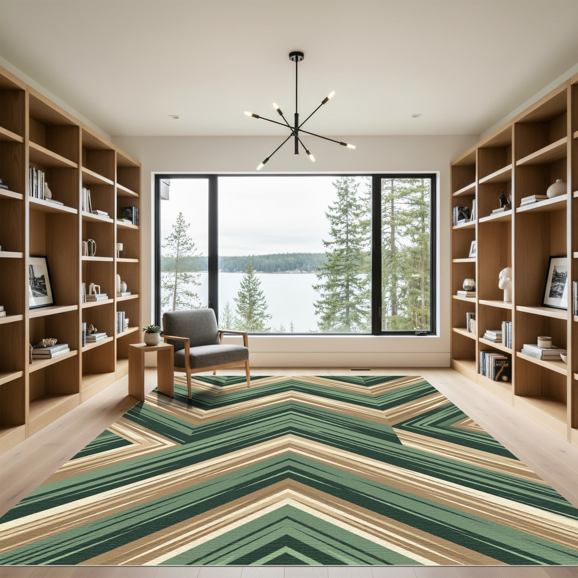 Earthy Green Chevron Zigzag Stripe Rug