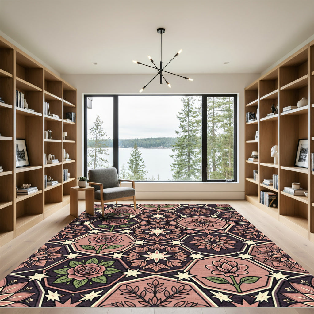Rose and Star Geometric Mosaic Rug