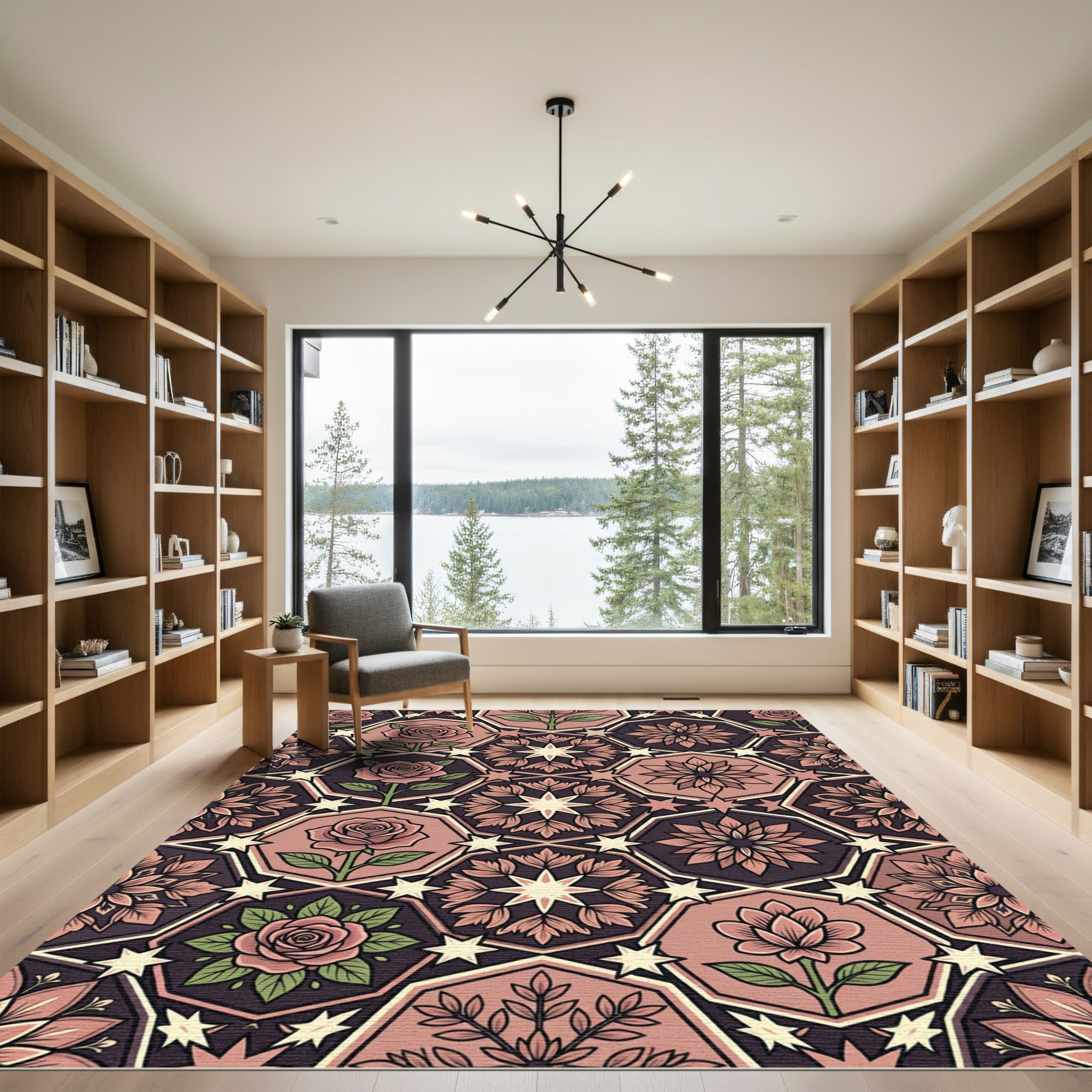 Rose and Star Geometric Mosaic Rug