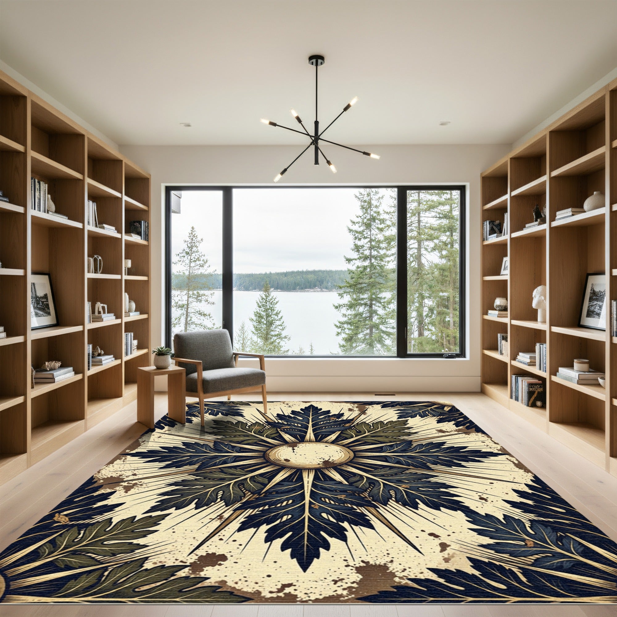 Sunburst Navy Foliage Cream Medallion Rug