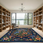 Ornate Floral Medallion Blue Rug