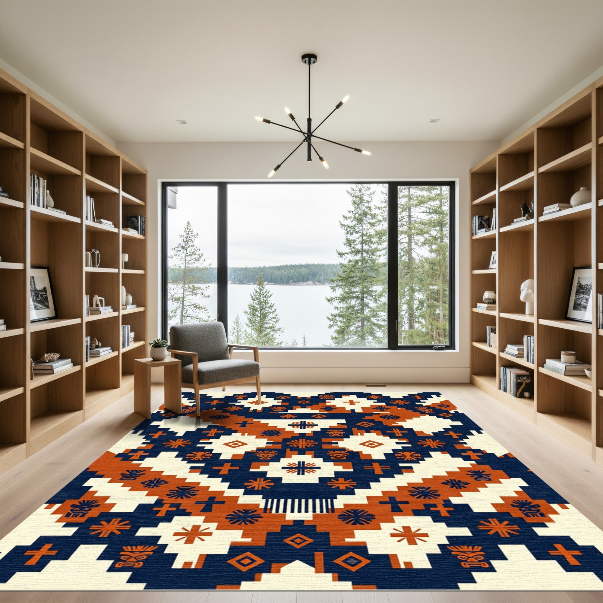 Geometric Navy Terracotta Aztec Folk Rug