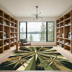 Mid-Century Olive Gold Geometric Starburst Rug
