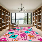 Pink Octopus Sea Coral Alphabet Tiles Rug