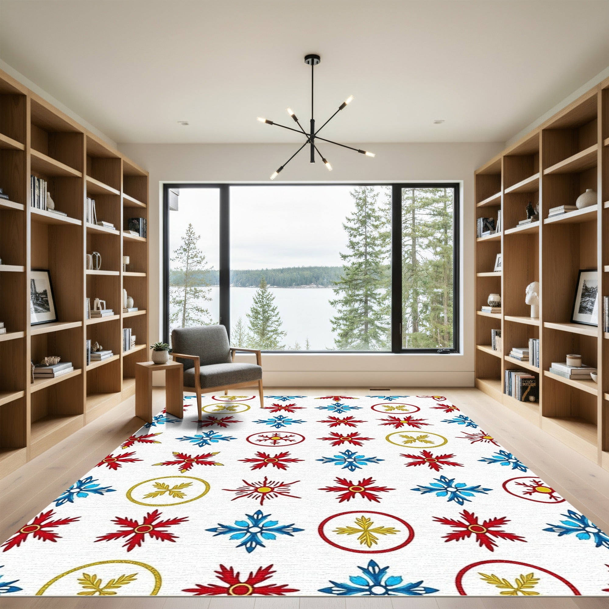 Red Blue Yellow Laurel Medallion Rug