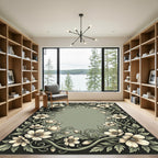 Cream Blossom Vine Detailed Border Rug