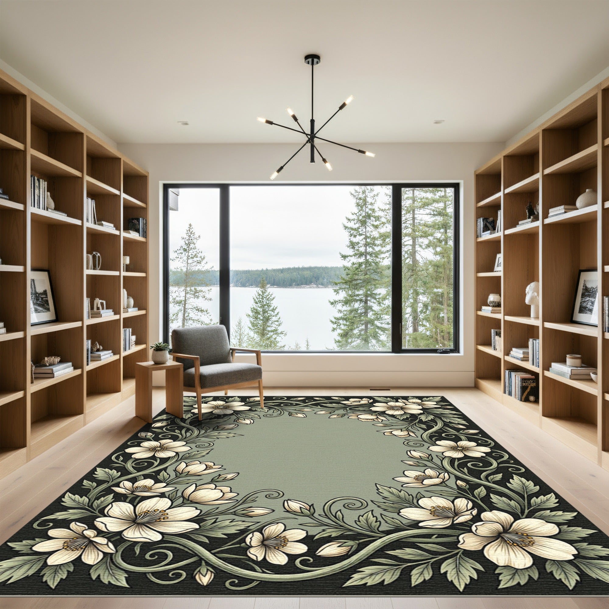 Cream Blossom Vine Detailed Border Rug
