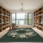 Elegant Cream Peony Rose Floral Wreath Rug