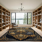 Golden Celestial Emblem Baroque Black Rug