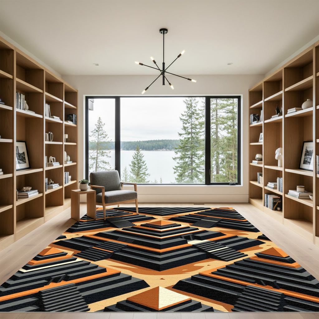 Geometric Terracotta Step Pyramid Rug