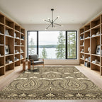 Earthy Taupe Paisley Floral Scroll Rug
