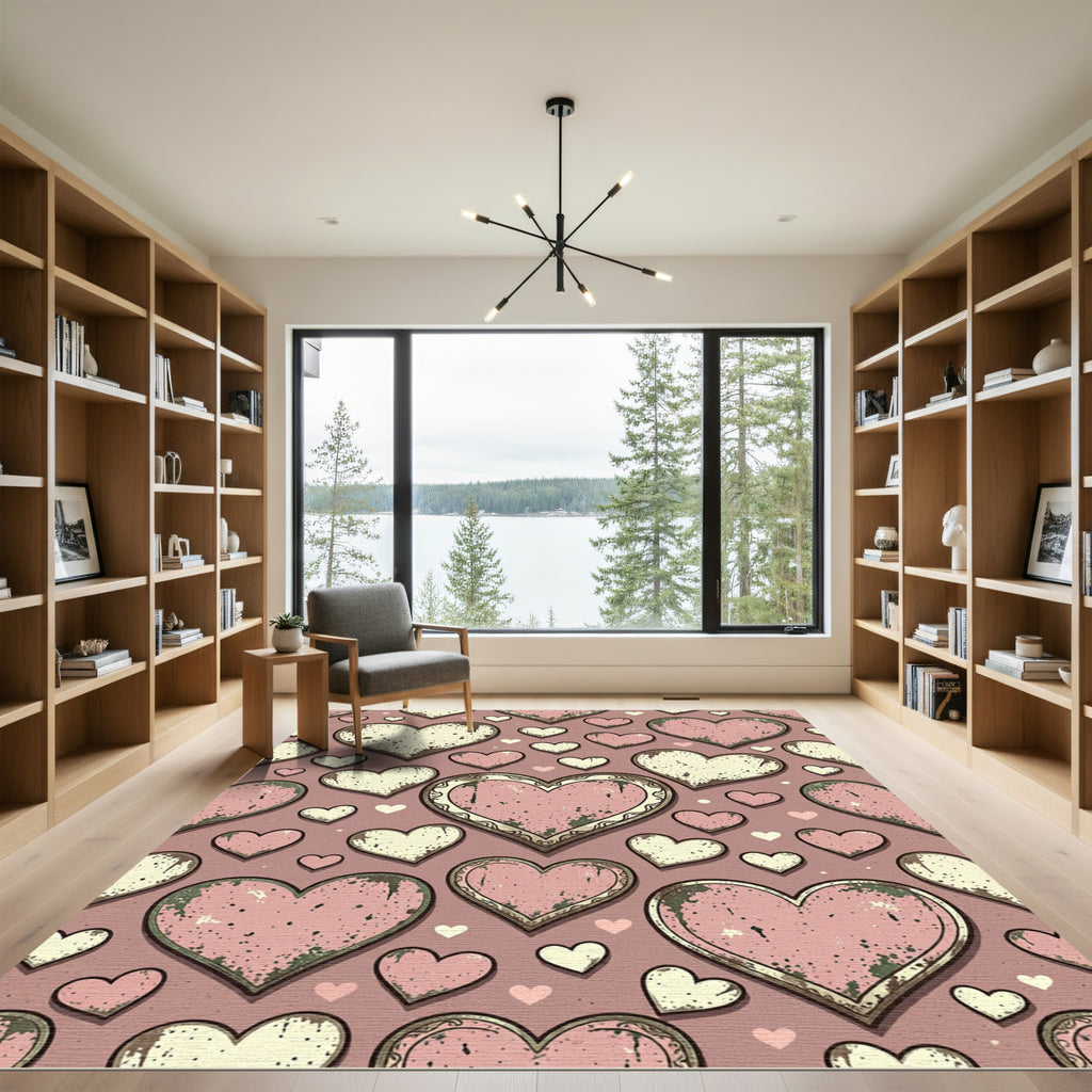 Vintage Pink Distressed Heart Medallion Rug