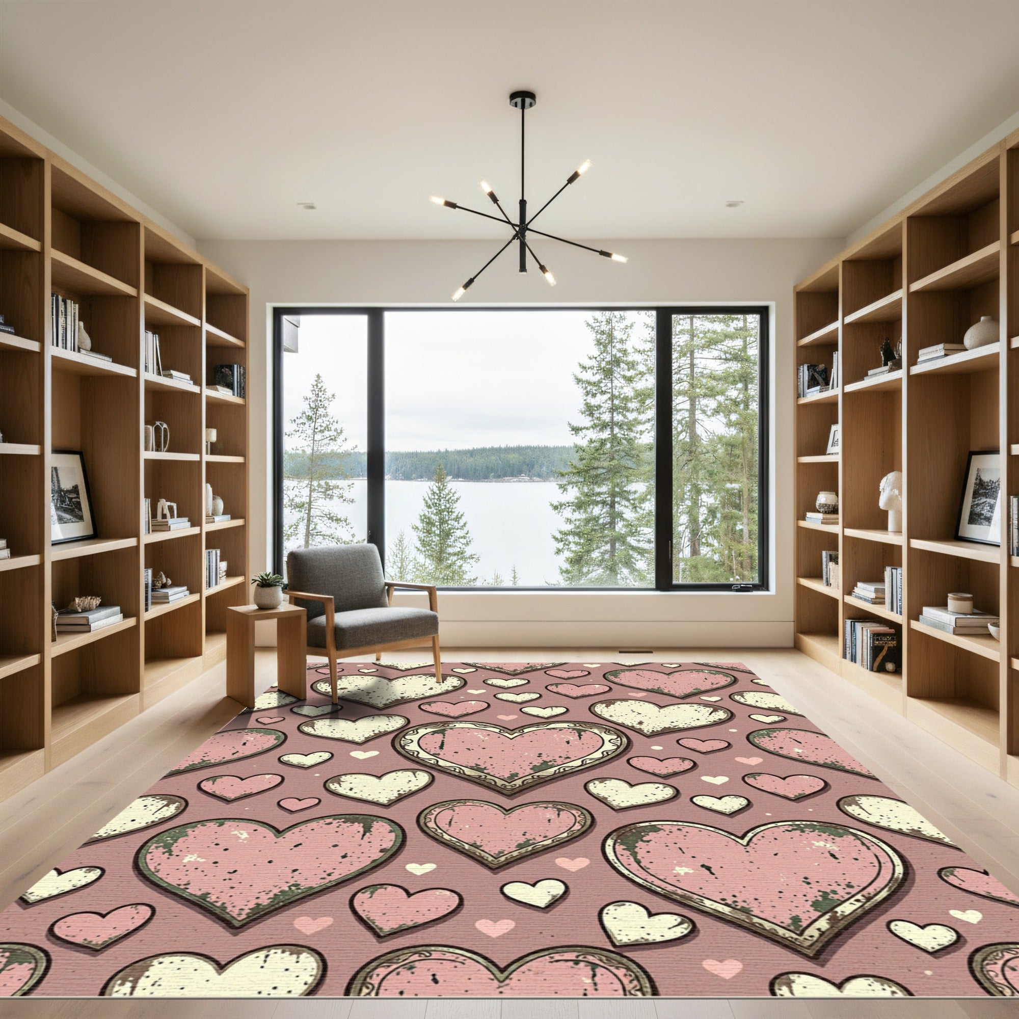 Vintage Pink Distressed Heart Medallion Rug
