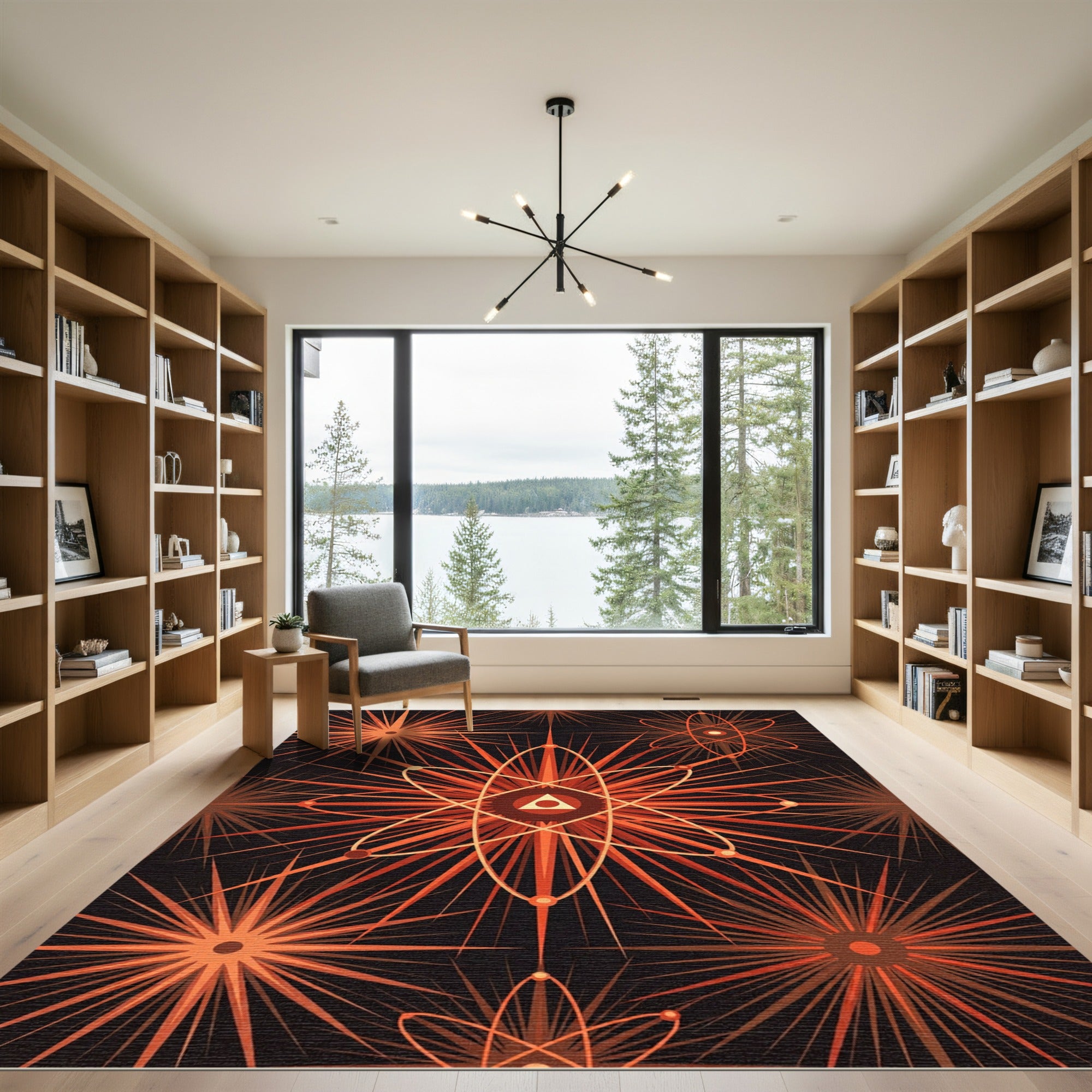 Atomic Orange Starburst Burst Rug