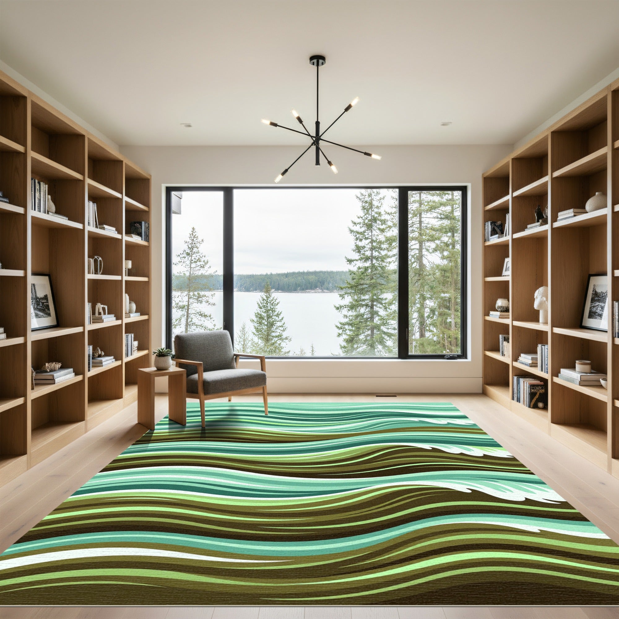Abstract Teal Earthy Wave Landscape Rug