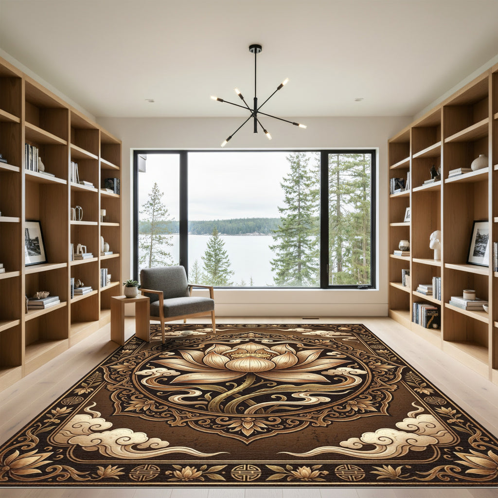 Golden Lotus Medallion with Ornate Clouds Rug