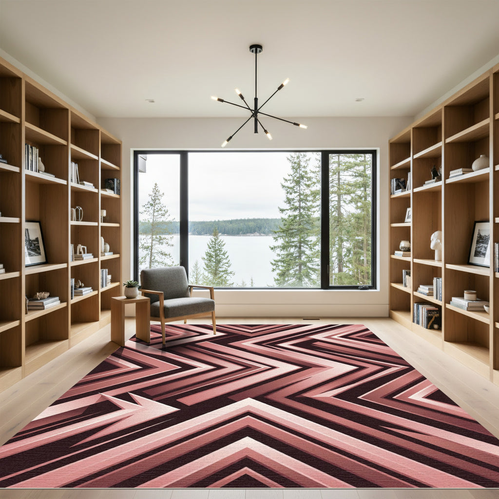 Rose Gold Geometric Chevron Abstract Rug