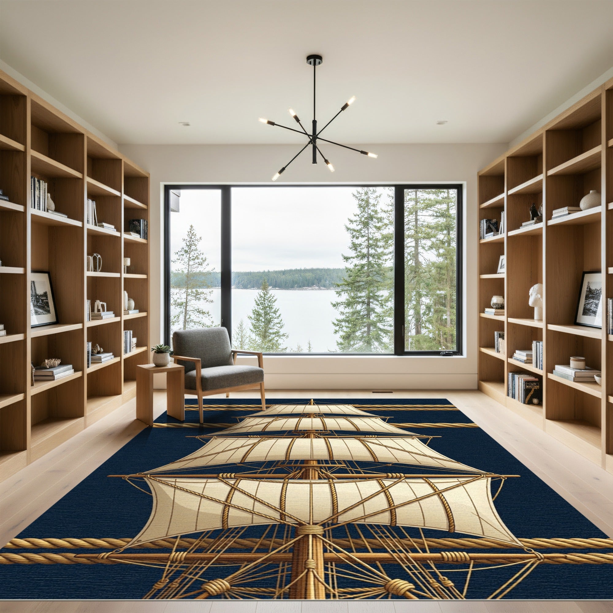 Nautical Tall Ship Linen Sails Rug