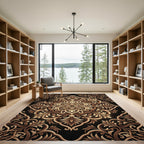 Ornate Golden Filigree Floral Medallion Rug
