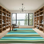 Coastal Blue Green Wavy Stripes Rug