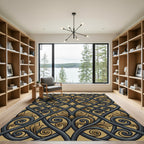 Ornate Black and Gold Ironwork Scroll Rug