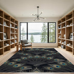 Black Peacock Feather Fan Repeating Rug