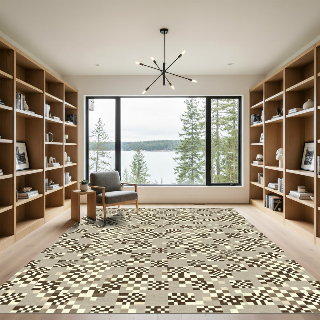 Abstract Pixelated Checkerboard Tone Rug