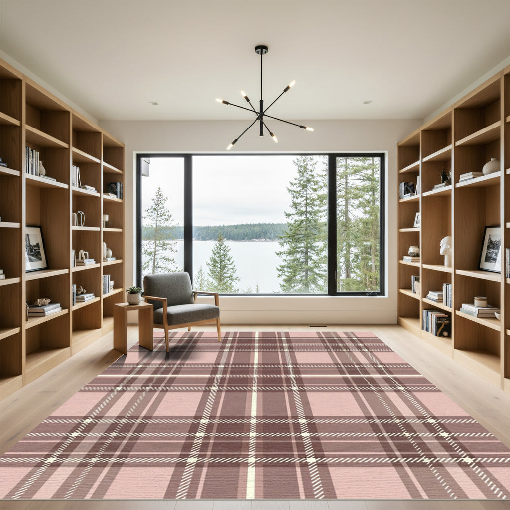 Soft Rose Pink Plaid Lines Rug