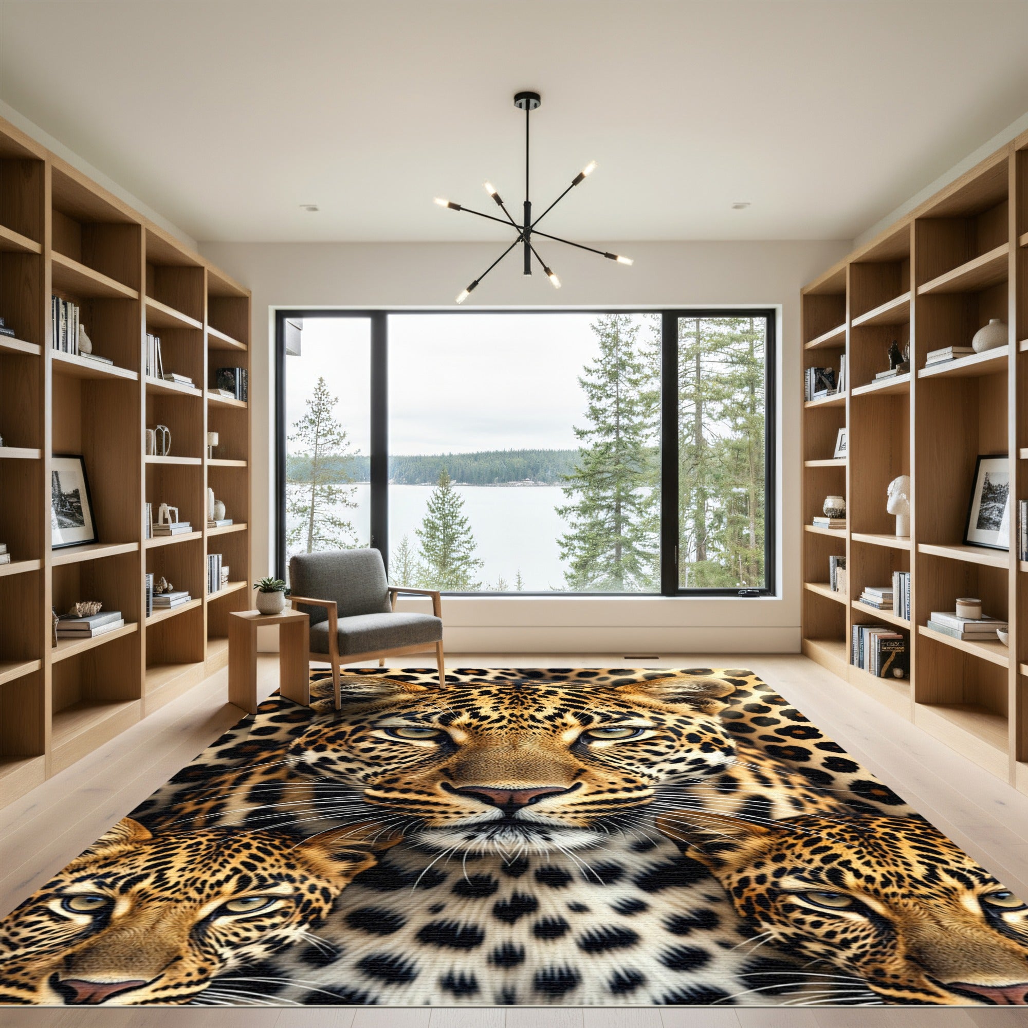 Majestic Golden Leopard Face Trio Rug
