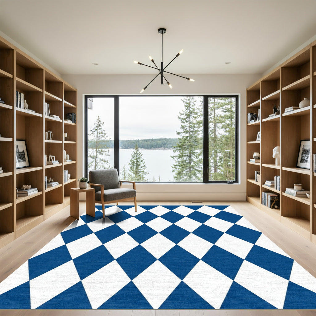 Classic Blue and White Diamond Harlequin Rug