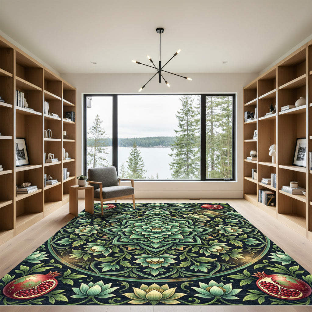 Emerald Lotus Pomegranate Medallion Rug