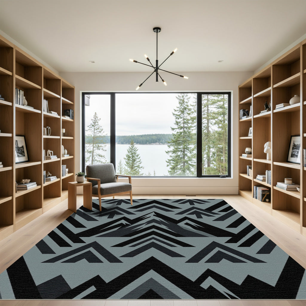 Dark Gray Geometric Mountain Peaks Rug